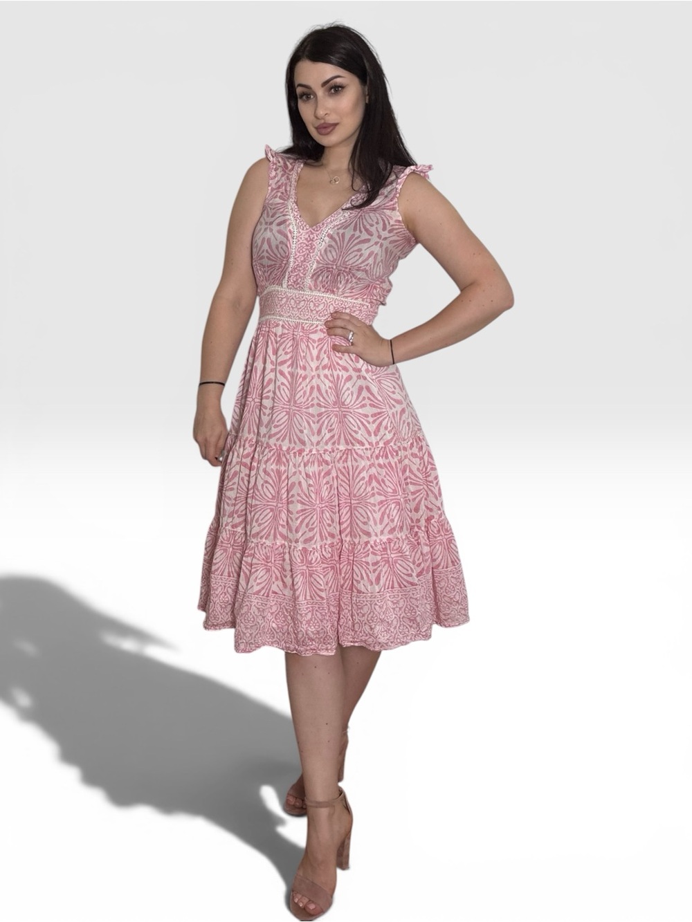 Bell by Alicia Bell Cotton Silk Pink Tiered Boho Resort Dress NWOT M